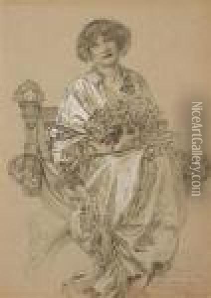 A Likeness Of Madame Deschamps Oil Painting - Alphonse Maria Mucha