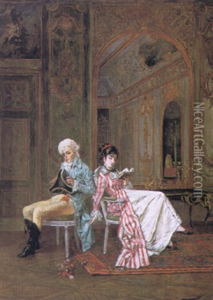 The Flirtation Oil Painting - Francois Brunery