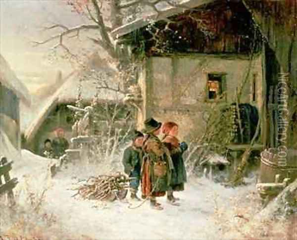 Children in the Snow Oil Painting - Bernard Frohlich