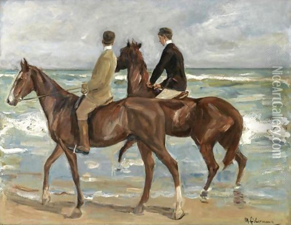 Two Riders On A Beach Oil Painting - Max Liebermann