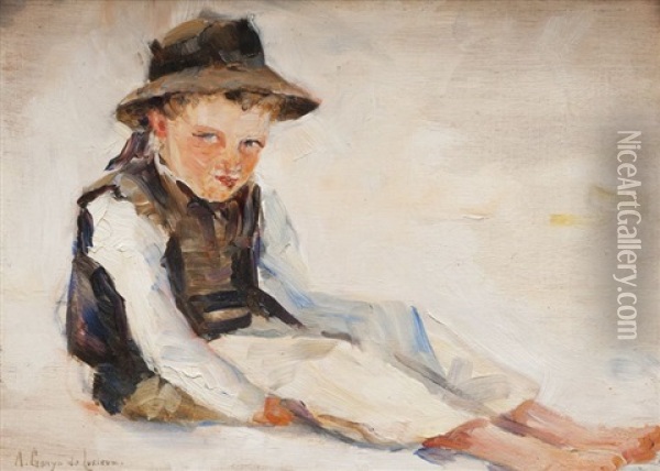 Enfant Assis Oil Painting - Adele Gonyn de Lirieux