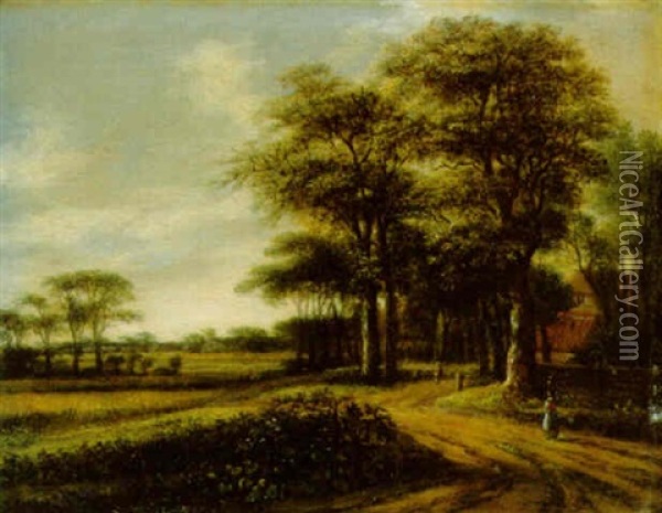 A Wooded Landscape With A Cornfield And A Peasant On A Track Oil Painting - Pieter Jansz van Asch