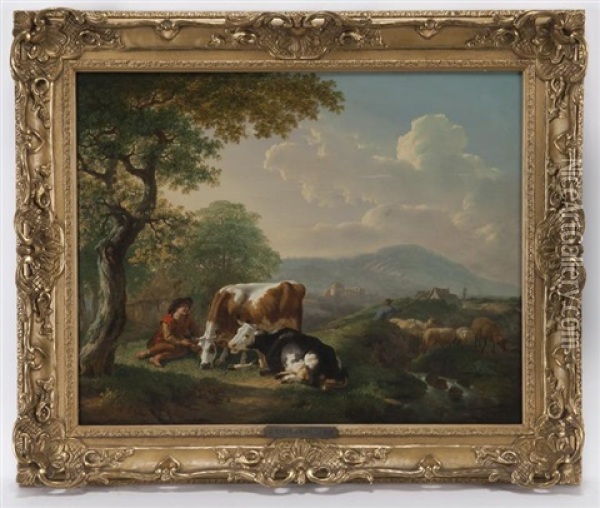 Herdsman With Cattle Oil Painting - Jean Charles Carpentero