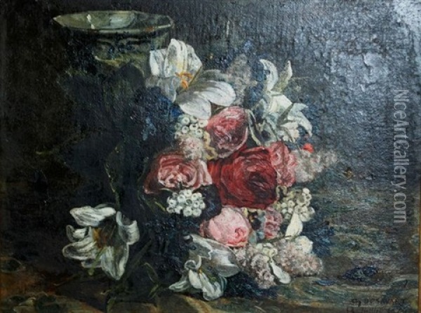 Bouquet De Fleurs Sur Un Entablement Oil Painting - Charles-Paul Desavary