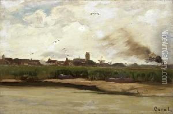 Schilfufer Mit Stadt Im Hintergrund Oil Painting - Gilbert Von Canal