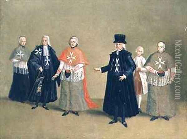 Grand Master and Chaplains of the Knights of the Order of Malta Oil Painting - Antoine de Favray