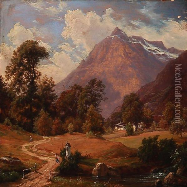 Southern Landscape With Mountains In The Background Oil Painting - F. C. Kiaerschou