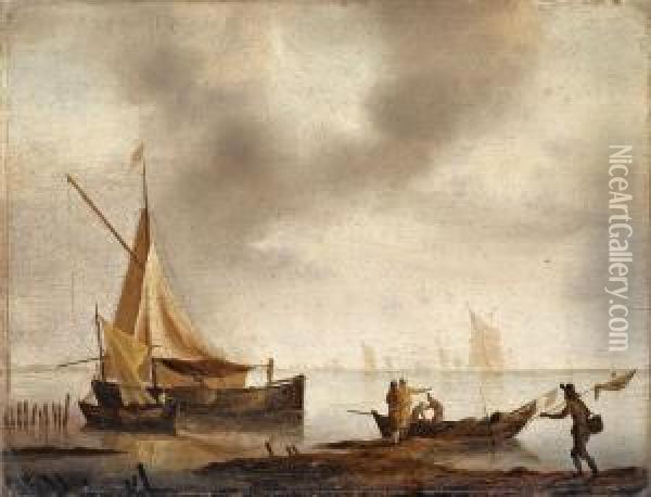 Kustenlandschaft Mit Fischern Und Booten Oil Painting - Jan Van De Capelle