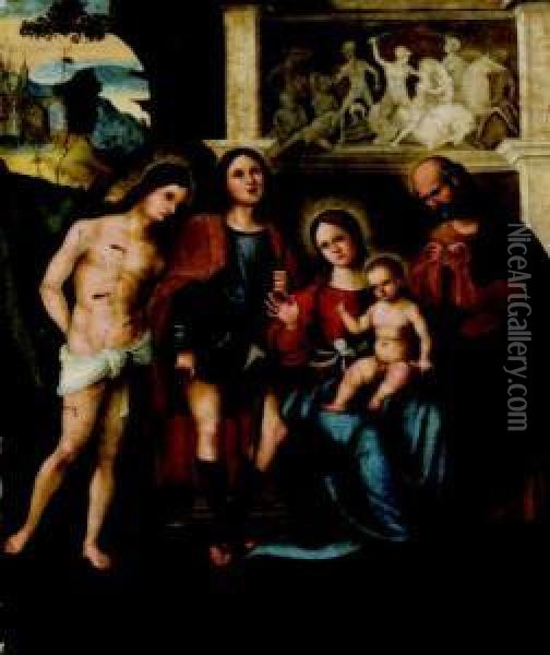Madonna Con Il Bambino, San Giuseppe, San Sebastiano E San Rocco Oil Painting - Ludovico Mazzolino