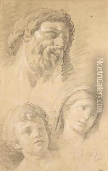 Heads of a bearded man, a child and a woman and two studies of hands Oil Painting - Francois-Bernard Lepicie