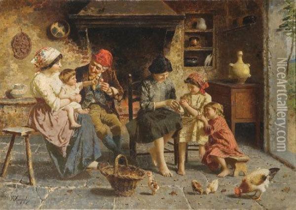 La Famiglia Felice Oil Painting - Eugenio Zampighi