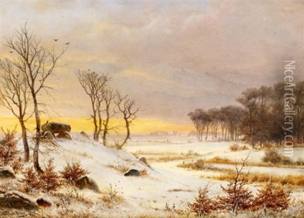 Danische Winterlandschaft Mit Hunengrab Oil Painting - Nordahl (Peter Frederik N.) Grove