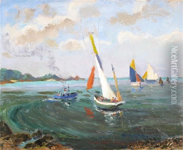 Tunny Boat On Tow (+ Farm Near Bollington; 2 Works) Oil Painting - Greville Irwin