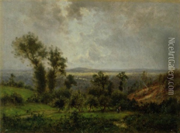 Landschaft Mit Bauerin Im Vordergrund Oil Painting - Gustave Eugene Castan