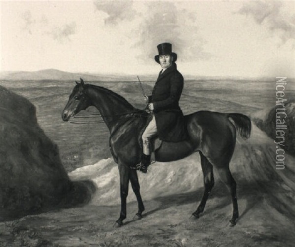 Equestrian Portrait Of A Gentleman On His Dark Bay Hunter Oil Painting - Richard Jones