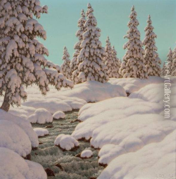 Torrent Entre Les Sapins Enneiges Oil Painting - Ivan Fedorovich Choultse