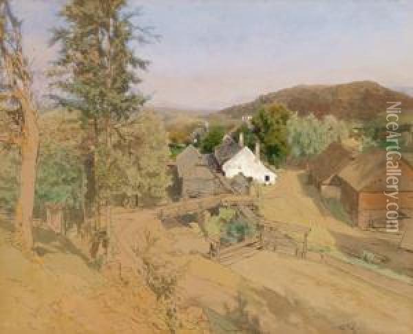 Haus Und Scheunen Im Voralpenland Oil Painting - Eduard Peithner Von Lichtenfels
