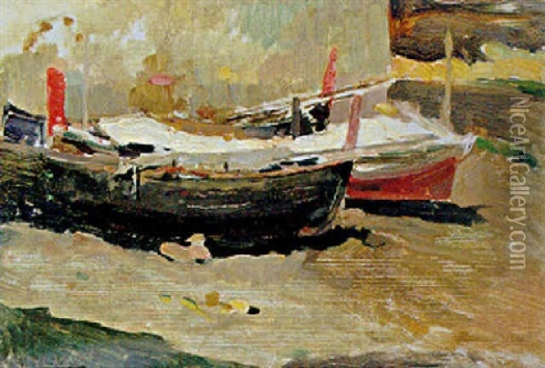 Barche A Positano Oil Painting - Vincenzo Caprile