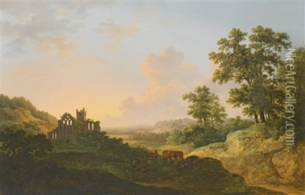 View Of Tonbridge Priory Oil Painting - Abraham Pether