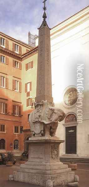Fountain with Elephant and Obelisk Oil Painting - Gian Lorenzo Bernini