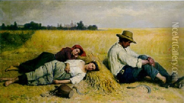 Rest After The Harvest Oil Painting - Jacques Eugene Feyen