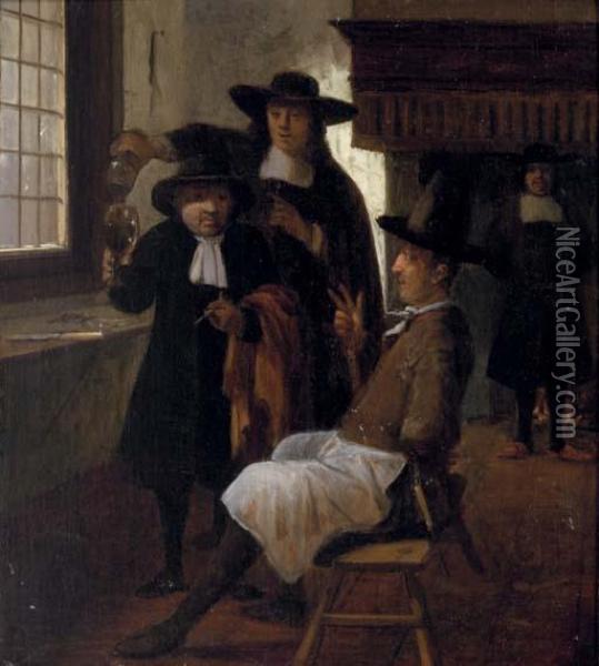 Townsfolk Drinking And Smoking In An Inn Oil Painting - Gerrit Lundens