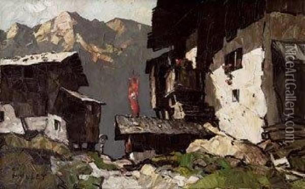 Hauser Im Gebirge Oil Painting - Oskar Mulley
