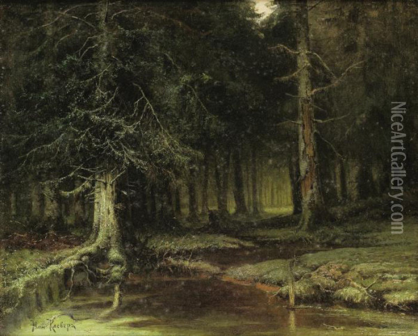 A Look Into The Forest At Dawn Oil Painting - Iulii Iul'evich (Julius) Klever