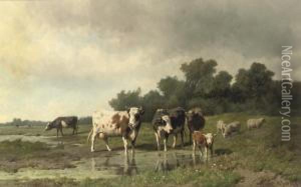 Cattle In The Meadow Oil Painting - Hendrik Savrij