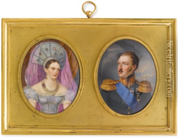 Portrait Of Emperor Nicholas I (+ Portrait Of Emperor Alexandra Fedorovna; Pair) Oil Painting - Franz Krueger