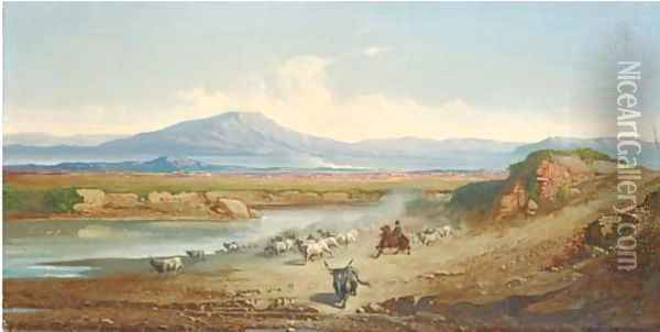 Herding Buffalo in the Roman campagna Oil Painting - Carel Max Gerlach Quaedvlieg