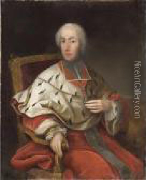 Portrait Of Cardinal Clement 
Augustus Von Wittelsbach, Archbishop Elector Of Cologne (1723-61) Oil Painting - Georg Desmares