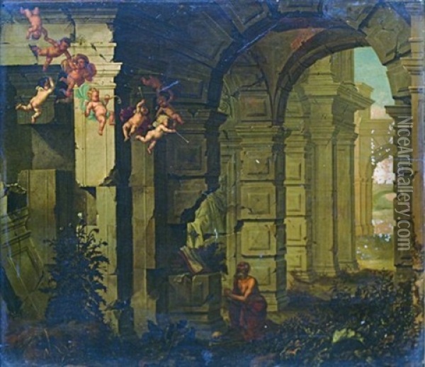 Saint Jerome En Adoration Oil Painting - Cornelis Van Poelenburgh