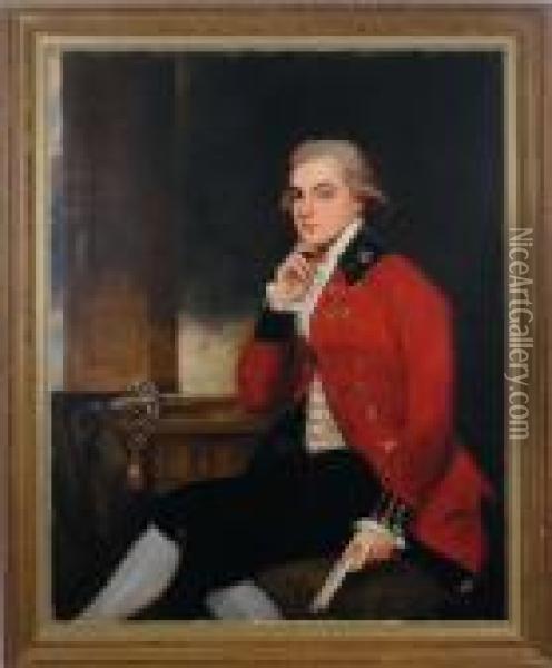 Portrait Of Colonel W. Kirkpatrick, Seated At A Table In Uniform Oil Painting - George Romney