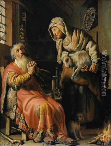Tobit and Anna with a Kid Oil Painting - Rembrandt Van Rijn