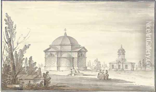 The Tomb of Lanskoi with the Church at Tsarskoe Selo Oil Painting - Giacomo Quarenghi