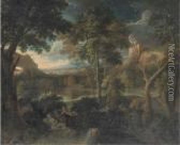 A Landscape With Venus And Adonis Oil Painting - Gaspard Dughet Poussin