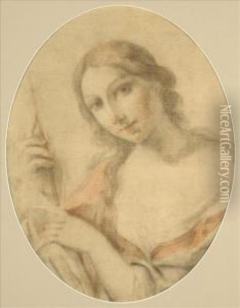 Study Of A Young Woman, Half-length, Holding A Flute Oil Painting - Elisabetta Sirani