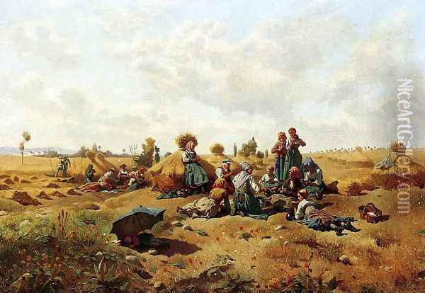 Resting Harvesters Oil Painting - Daniel Ridgway Knight