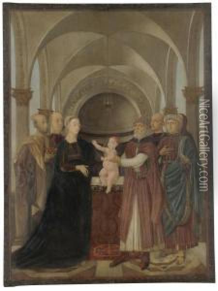 A Processional Banner: The Presentation In The Temple Oil Painting - Luca Signorelli