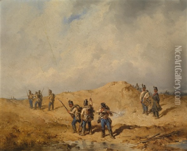 Manover Der Infanterie Oil Painting - Anton (Josef A.) Strassgschwandtner