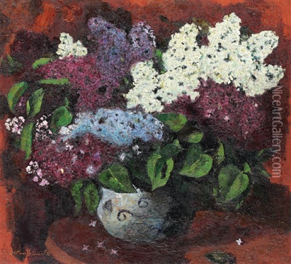 Liliac Flowers Oil Painting - Octav Bancila