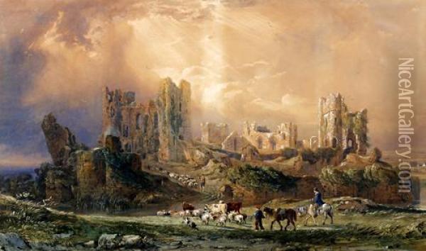 Caerphilly Castle Oil Painting - George Arthur Fripp