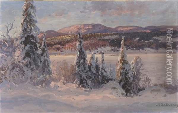 Winter Landscape Oil Painting - Arnold Borisovich Lakhovsky