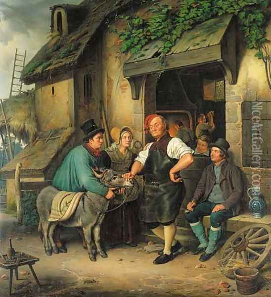 The donkey seller Oil Painting - Eduard Karl Gustav Lebrecht Pistorius