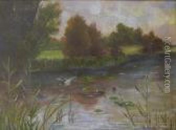 Landscape With Duck Oil Painting - Dimitri Von Prokofiev