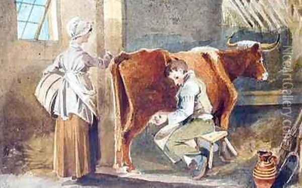 Milking Oil Painting - John Harden