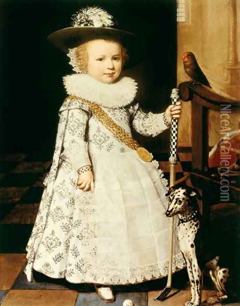 Portrait of a Young Boy with a Golf Club and Ball Oil Painting - Jan Anthonisz. van Ravestyn