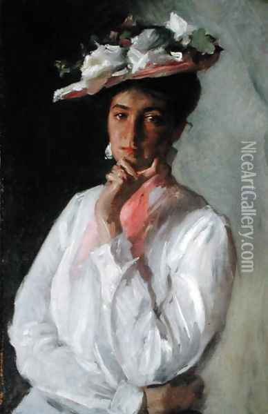 Woman in White, c.1910 Oil Painting - William Merritt Chase