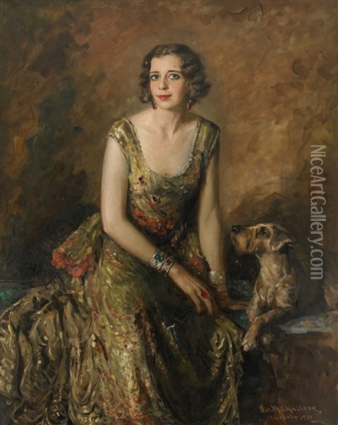 Portratt Av Marguerite Wenner-gren (1891-1973), Nee Liggett Gautier, Gift Med Finansmannen Axel Wenner-gren Oil Painting - Nikola Michailow